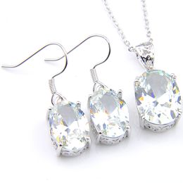 luckyshine 5 sets crystal rhinestone sets white ellipse earrings and pendant chain necklace silver women wedding sets free