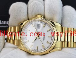Free shipping Luxury Wrist Watch 36mm 18kt Gold Day Date President White Index FAT Buckle 118238 Automatic Movement Men Men's Watches