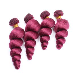 Indian Virgin Human Hair Purple Coloured Bundles Deals 4Pcs Lot Loose Wave Pure Purple Virgin Hair Weaves Loose Wavy Human Hair Wefts