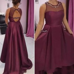 Burgundy High Low Bridesmaid Dresses For Wedding Sheer Neck Sleeveless Sexy Backless Maid Of Honour Gowns Cheap Bridesmaid Dress