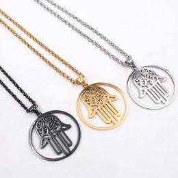 Jewellery Stainless steel Gold silver black Hamsa Hand Good Luck Pendant Necklace Chain 24 inch New list for Mens gifts