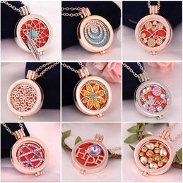 Aromatherapy Essential Oil Diffuser Necklace Jewelry Alloy Material Locket My Coin Rhinestone Crysal Letter Love Pendant Necklace
