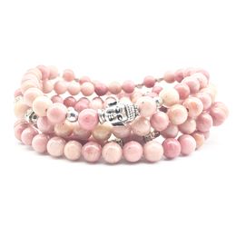 SN1380 Fashion Women`s Bracelet Yoga 108 Mala Balance Bracelet 6 mm Rhodonite Stone Jewellery Trendy Buddha Head Necklace