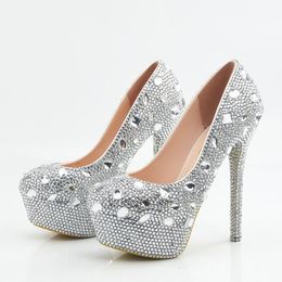 Elegant Diamond Wedding Shoes 2018 Pumps High Heels Bridal Shoes 5cm 8cm 11cm 14cm Bling Bling Prom Shoes for Lady