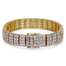 Men Bracelet Link Chain Yellow White Gold Plated Iced Out CZ 4 Layeres Tennis Bracelet for Men Hip Hop Bracelet Chain