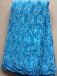 5 Yards/pc Hot sale african blue cotton fabric embroidery design swiss voile lace for clothes dress L13-1