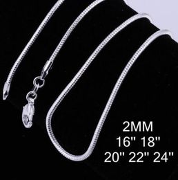 Silver 2MM Snake Chain Necklaces Jewelry High Quality 925 Silver Smooth Snake Chain 16Inch -- 24inch Mix Size