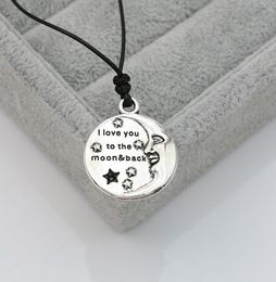 free ship 20pcs/lot Antique silver I Love You To The Moon And Back Choker Charms Black Leather Necklace DIY