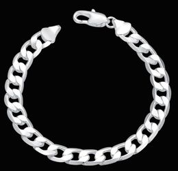 DHL 6MM 8MM 925 Pulsera de cadena chapada en plata para hombre Joyería de hip hop Pulsera de cadena de bordillo plano Moda Hombres Mujeres Pulsera de enlace Joyería para fiesta