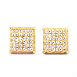 Micro Pave Cubic Zircon Earring Gold Hip hop Jewellery Copper Iced Out CZ Square Stud Earrings Push-back 12x12mm Drop Shipping