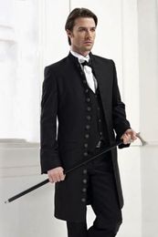 Long Patte Groom Tuxedos Groomsmen Black Vent Slim Suits Fit Best Man Suit Wedding/Men's Suits Bridegroom (Jacket+Pants+Vest+Tie) NO:94