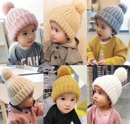 Autumn Winter Infant Baby Kids Knitted Hat Ball Solid Colour Caps Boys Girls Children Knit Warm Hats Cap M174