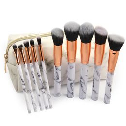 MAANGE 10Pcs/Set Marbling Makeup Brushes Kit Marble Pattern with PU Brush Bag Powder Contour Eye Shadow Cosmetic Tools DHL Free