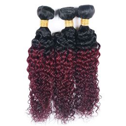 Dark Roots 1B 99J Kinky Curly Hair Weave 3 Bundles Cheap Brazilian Ombre Colour Red Wine Curly Virgin Human Hair Extensions 3Pcs/Lot