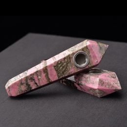Rare Chunky 6 Sided Natural Rhodonite Crystal Pipe High Quality Black&Pink Mineral Healing Gemstone Smoking Wand Point Pipe Non Glass Pipe