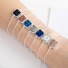 Fashion druzy bracelet silver plated square Irregular 6color imitate natural stone drusy bracelet bangle for women jewelry