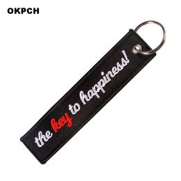 The Key to Happiness Embroidery Letter Key Chain Bijoux for Motorcycles and Cars Gifts Tag