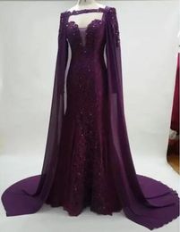 long formal dresses purple UK - Purple evening dresses with cape long sleeve african evening gowns real picture factory high quality woman formal dresses