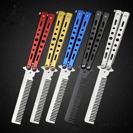 Professional Salon Butterfly Folding Combs Knife Hair Styling Stainless Steel Practise Training Style Barbershop beard comb