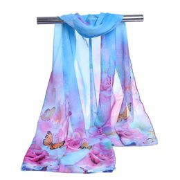 New Arrival Silk chiffon scarf Butterfly Florial Print women's muslim spring and autumn scarf patterns cape shawl wrap Summer Beach Cover