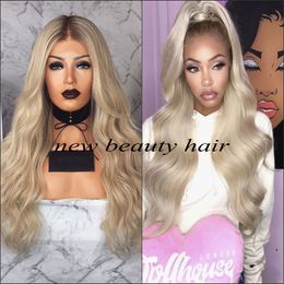 High quality brown Body Wave Ombre Blonde Wig Glueless Synthetic Lace Front Wigs With Baby Hair brazilian full hair Wigs For Black Women