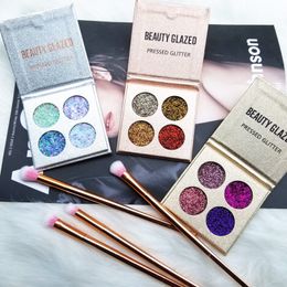 Beauty Glazed 4 Colours Eyeshadow Palette Matte Diamond Glitter Foiled Eye Shadow in One Palette Blush Makeup Set for Beauty