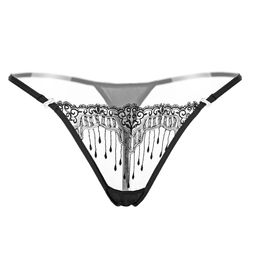 Sexy Women Underwear Lace Briefs Erotic Floral Embroidery T-back See Through Mesh Transparent Briefs Underwear for Women