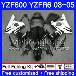 Body For YAMAHA YZF600 YZF R6 03 04 05 YZFR6 03 Bodywork 228HM.9 YZF 600 R 6 YZF-600 YZF-R6 White flames on sale 2003 2004 2005 Fairings Kit