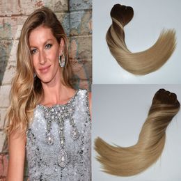 Ombre Human Hair Clip in Remi Hair Extensions Color Medium Brown to Ash Blonde #4 Fading to #18 Silky Straight 14"-24" 120g