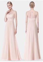 Red Bridesmaid Dresses Chiffon Long Floor Length Empire Waist Maid Of Honor Jewel Neck Sheer Zipper Back Honor Bridal Gowns DH4222