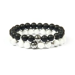 Hot Sale Stainless Steel Soccer Bracelets Wholesale 10pcs/lot 8mm Matte Agate & Marble Howlite Stone Beads With Football Bracelet For Gift