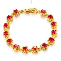 Delicate Red Zirconi Bracelet Womens Girl Jewellery 18K Yellow Gold Filled Round Cut Crystal Fashion Bracelet Beautiful Gift