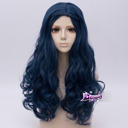 Ly & CS cheap sale dance party cosplays>>>Child Kids Evie Wig Long Blue Wave Cosplay Costumes Wig for Descendants