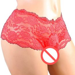 Hot Sexy Mens Lace Underwear Sissy Grid Thong Seamless Enhance Pouch Bikini Briefs Pants Men's Underwear