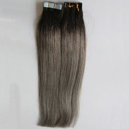 Human Hair Straight Ombre Skin Weft Hair Extensions T1B/grey ombre 100g 40pcs tape in human hair extensions