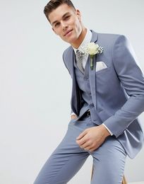 Hot Sale Three Pieces Mens Suits Slim Fit Cheap Groomsmen Wedding Tuxedos For Men Blazers Notched Lapel Prom Suit (Jacket+Pants+Vest)
