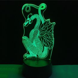 Dragon 3D Illusion LED Night Light Colour Change Touch Switch Table Desk Lamp NEW Kid Children's day gift Toy #R45