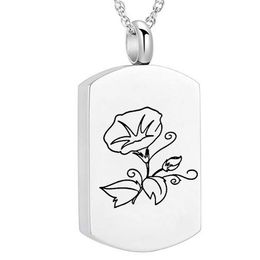 Square Morning glory / Flowers & Leaf Pendant Cremation Jewelry Urn Necklace Memorial-Ashes Holder Keepsake