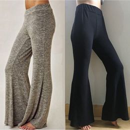 Fashion Home Women Casual Solid Ladies Loose Bell Bottom Palazzo Office Trousers Wide Leg Elastic Waist Flared Pants