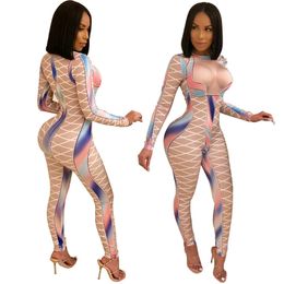 Spandex Printed Stretch Gradient Jumpsuit Women's Sexy Bodysuit Costume Stage Outfit Singer Dancer Performance Rompers Party Celebrate Wear