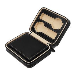 Watch Box Square 4-Slots Watch Organiser Portable Lightweight Synthetic Leather Storage Boxes Case Holder