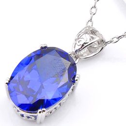 10Pcs Luckyshine Excellent Shine Oval Fire Swiss Blue Topaz Cubic Zirconia Gemstone Silver Pendants Necklaces for Holiday Wedding Party