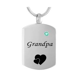 Fashion Jewellery square Necklace for grandpa Birthstone Custom Name Pendant stainless steel Cremation Urn Necklace Jewellery
