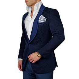 2018 Navy Blue Mens Floral Blazer Designs Mens Paisley Blazer Slim Fit Suit Jacket Men Wedding Tuxedos Fashion Male Suits Jacket 242z