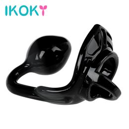 IKOKY Anal Plug with Penis Ring Prostate Massager Soft Silicone Butt Plug Sex Toys For Men Male Masturbator Delay Ejaculation Y1892803