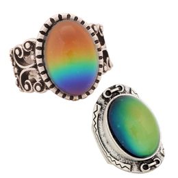 Women and Mens Lover Antique Silver Plated Mood Stone Ring Cool Statement Rings Set for Sale