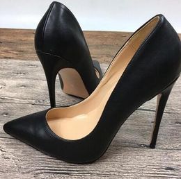 Ücretsiz kargo Moda kadınlar Siyah koyun derisi nokta toe ince Ired Alt yüksek topuklu ayakkabı pompaları çizmeler 8 CM 10 CM 12 CM Topuklu Boyutu 33-44