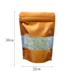 22*30cm Stand Up Gold Zip lock Bag 50Pcs/Lot Doypack Embossed Aluminium Foil Packing Bag With Clear Window Mylar Zip lock Pouches