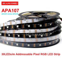 5M 30LEDs/pixels/m APA107(similar APA102) Addressable Smart LED Pixel Strip Light 5050 SMD Digital TV Tape 5V White/Black PCB IP20/IP65/IP67