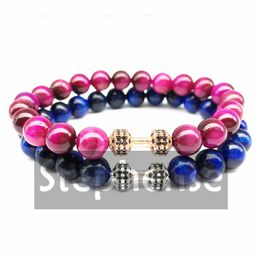 CZ0004 Trendy Design Zircon Bead Bracelet Natural Tiger Eye Bracelet Dumbbell Energy Jewelry High Quality Bracelet Wholesale